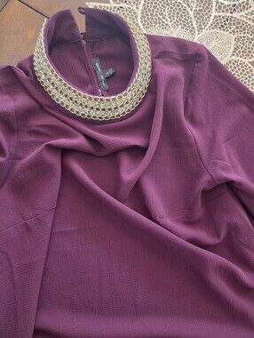 Moa Moa Plum Burgundy Embellished Neckline Blouse Size Small.